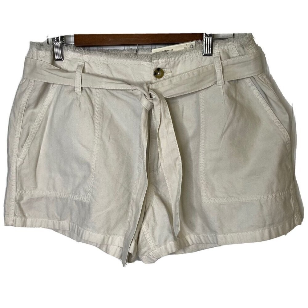 ana ‘A New Approach’ Women’s NWT High-Rise  Frayed Tie Waist Cream Tan Shorts-14